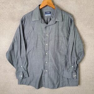 Chaps Shirt Men 17.5 32/33 Gray Regular Fit Button Down Cotton Blend Long Sleeve